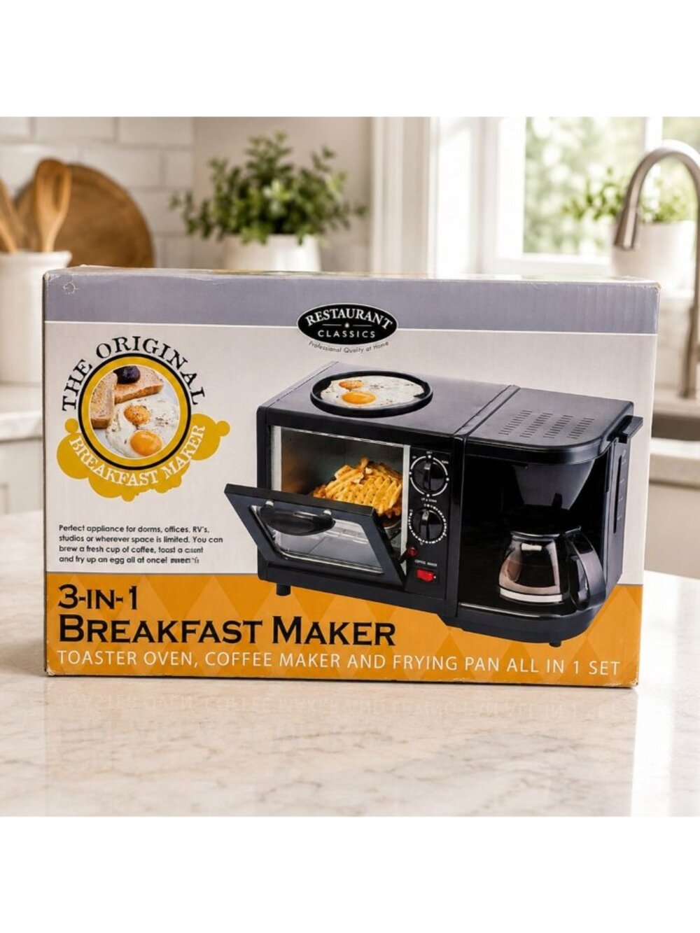 The Original Breakfast Maker 3-in-1 Toaster Oven, Coffee Maker & Frying Pan NEW
